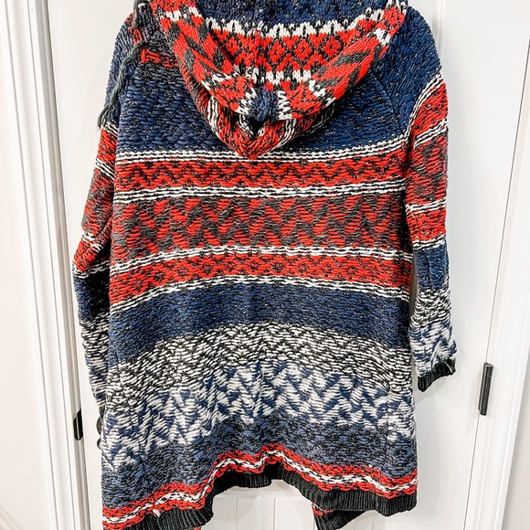 Jessica Simpson Red and Blue Chunky Thistle Cardigan with Accent Fringe Size S - Picture 10 of 12
